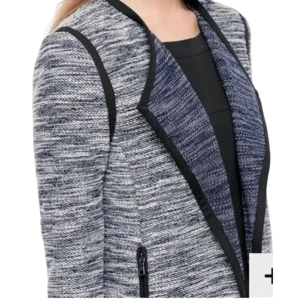 Ann Taylor Open‎ Front Blue Tweed Knit Blazer Jacket w/Pockets Size S Cardigan